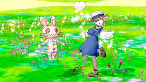 ニードルうさこ魔物ねこひげオレンジ帯なしリボンタイ水色